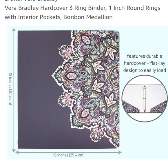 New! Vera Bradley Multicolor Paisley 2” wide 3 Ring Binder - Picture 1 of 6